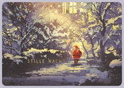 Retro Weihnachtskarte Santa vor Haustür Schnee
